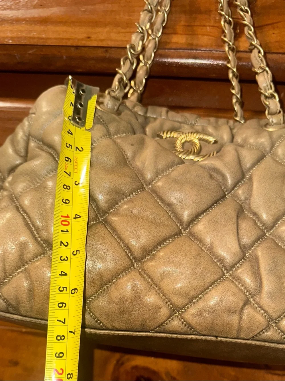 CHANEL Quilted Bowler Hobo Bag in Dark Beige/Taupe with Gold Hardware